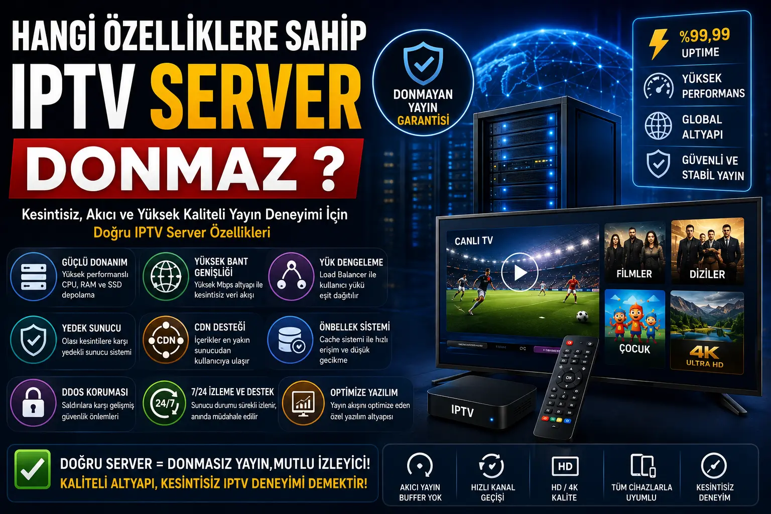 Hangi özelliklere sahip IPTV server donmaz
